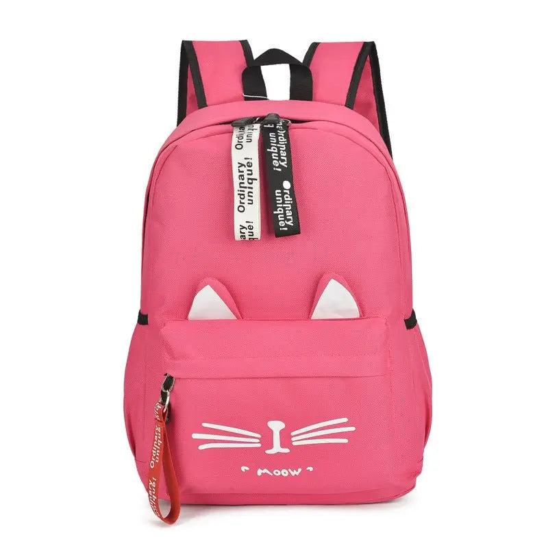 Sac à dos fille rose avec oreilles de chat vu de face