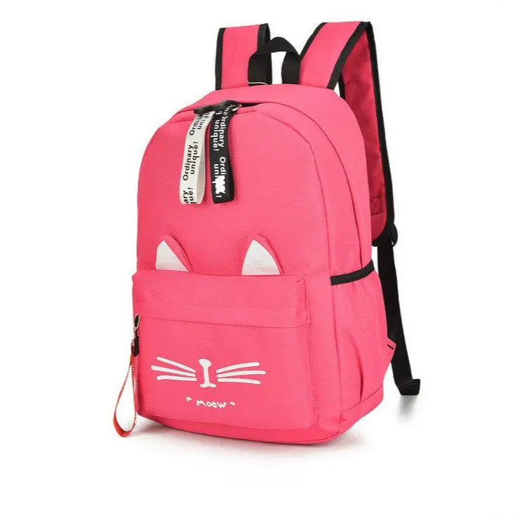 Sac à dos fille rose avec oreilles de chat vu de profil