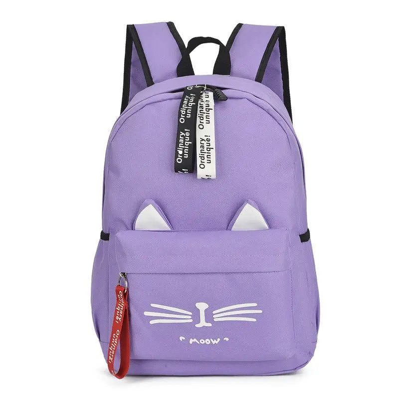 Sac à dos fille violet avec oreilles de chat vu de face