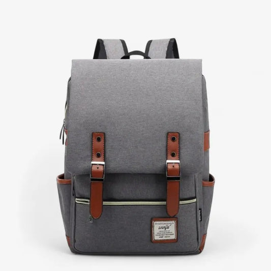 Sac à dos gris unisexe pour lycée ou travail avec détails marron