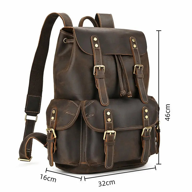 Sac à dos homme en cuir véritable marron foncé dimensions 32x16x48 cm