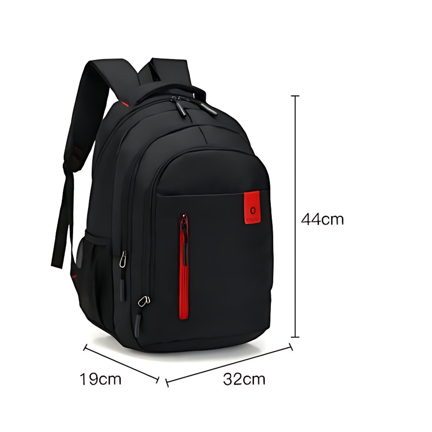 Sac à dos homme noir grande capacité avec dimensions 44 × 32 × 19 cm.