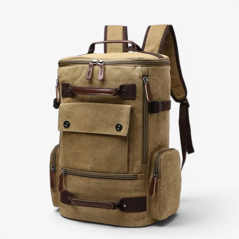 Sac à dos homme vintage en toile beige grande capacité