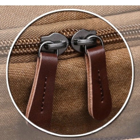 Fermetures éclair du sac à dos homme vintage en toile marron