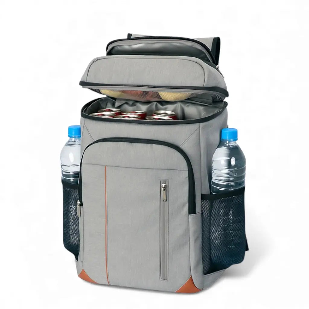 Sac à dos isotherme gris 22L à double compartiment pour repas et bouteilles