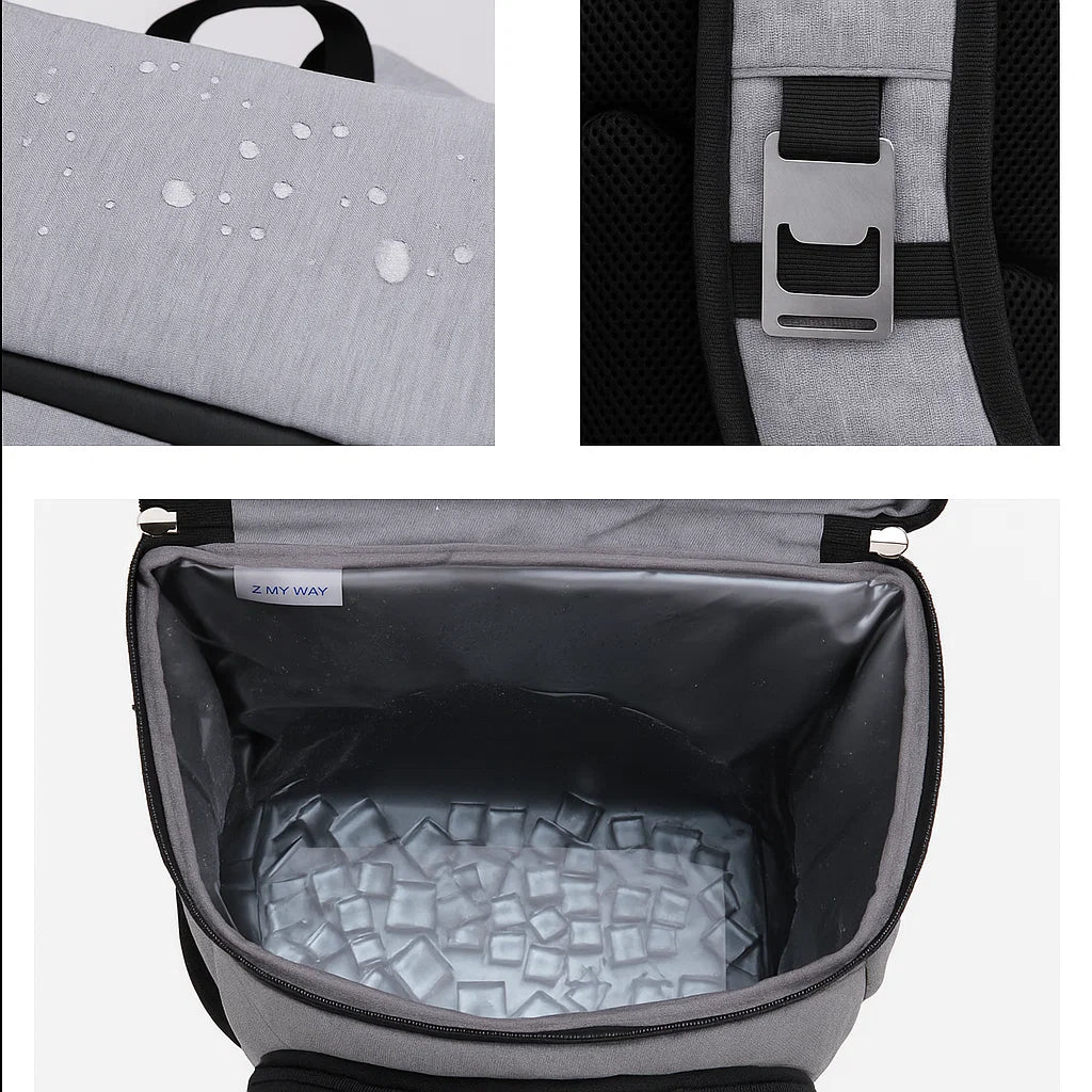 Intérieur étanche du sac à dos isotherme gris avec doublure isolante EVA