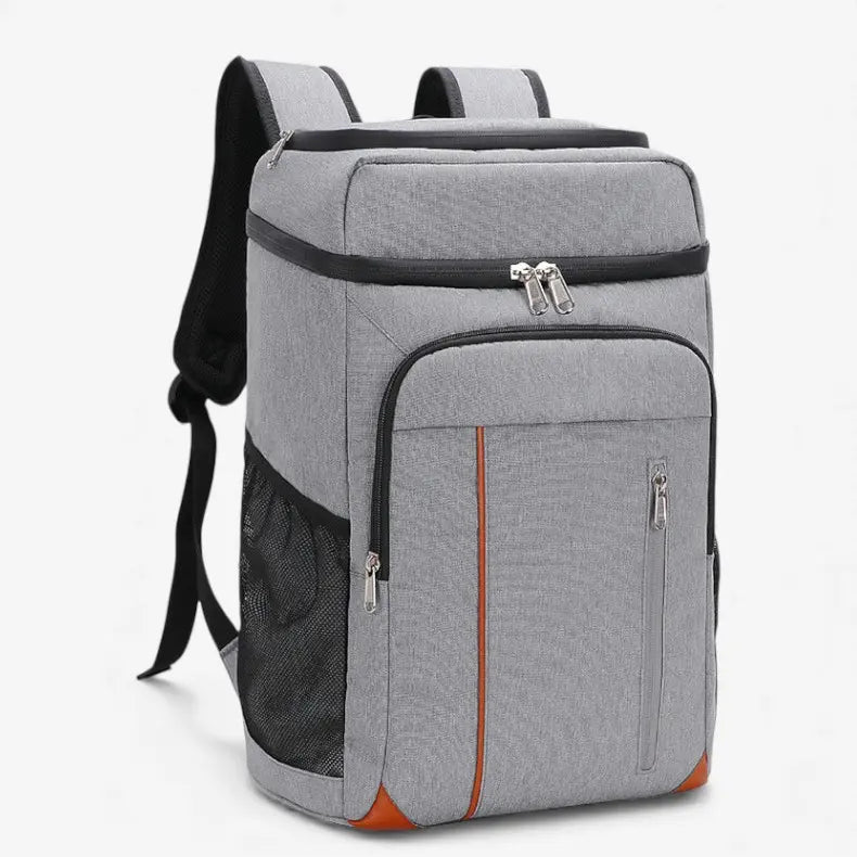 Sac à dos isotherme 22L gris avec poches latérales et fermeture zippée