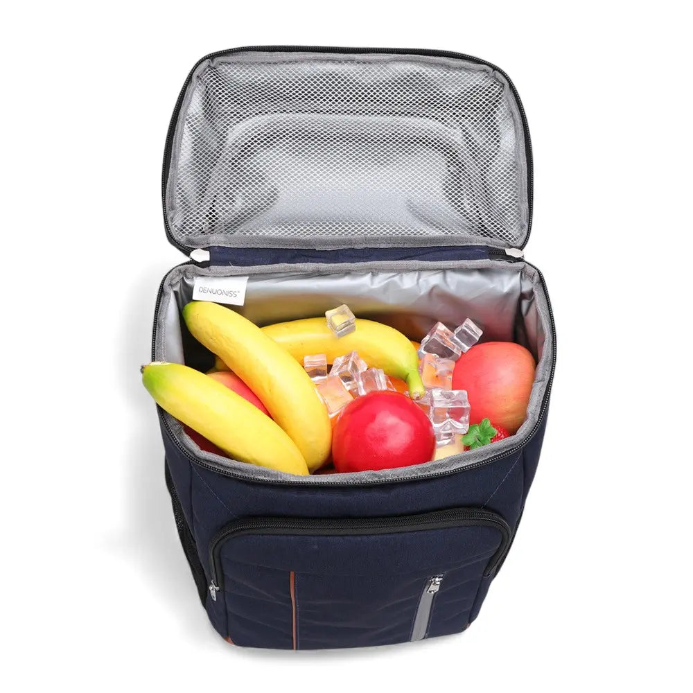 Intérieur du sac à dos isotherme 22L contenant des fruits et boissons