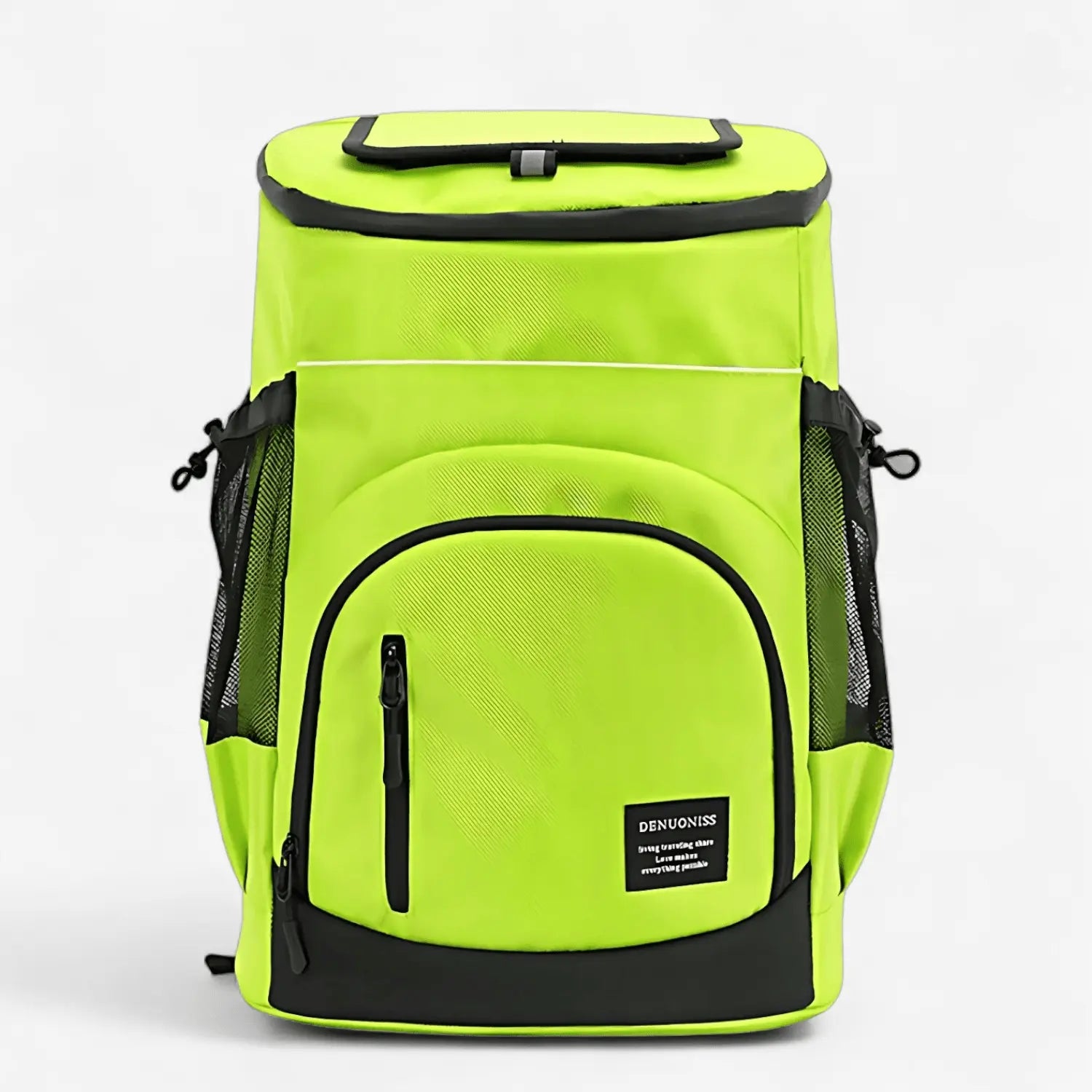Sac à dos isotherme 30L vert fluo avec poches multiples et compartiment réfrigérant