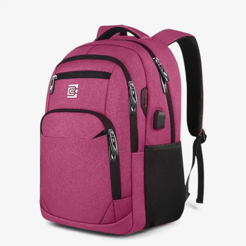 Sac à dos bordeaux pour lycée avec port USB et grande capacité de rangement