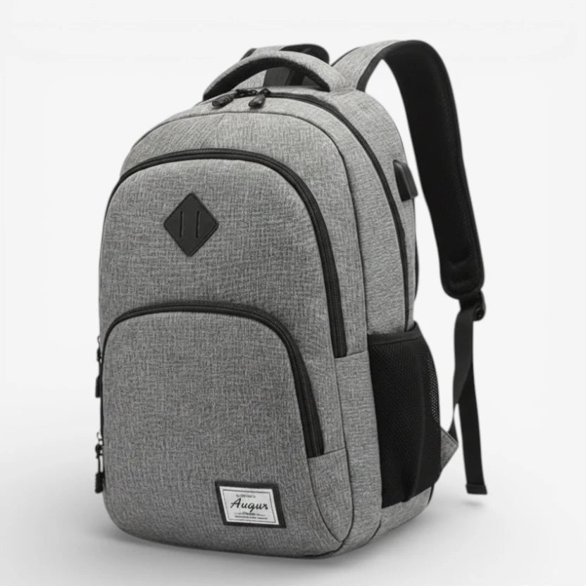 Sac à dos lycée gris clair pour ordinateur portable avec port USB