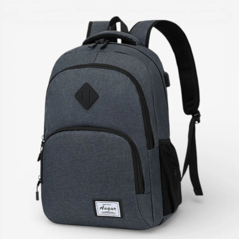 Sac à dos lycée gris foncé pour ordinateur portable avec port USB