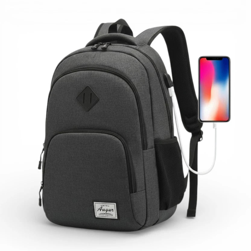 Sac à dos lycée noir pour ordinateur portable avec port USB pour charger un téléphone