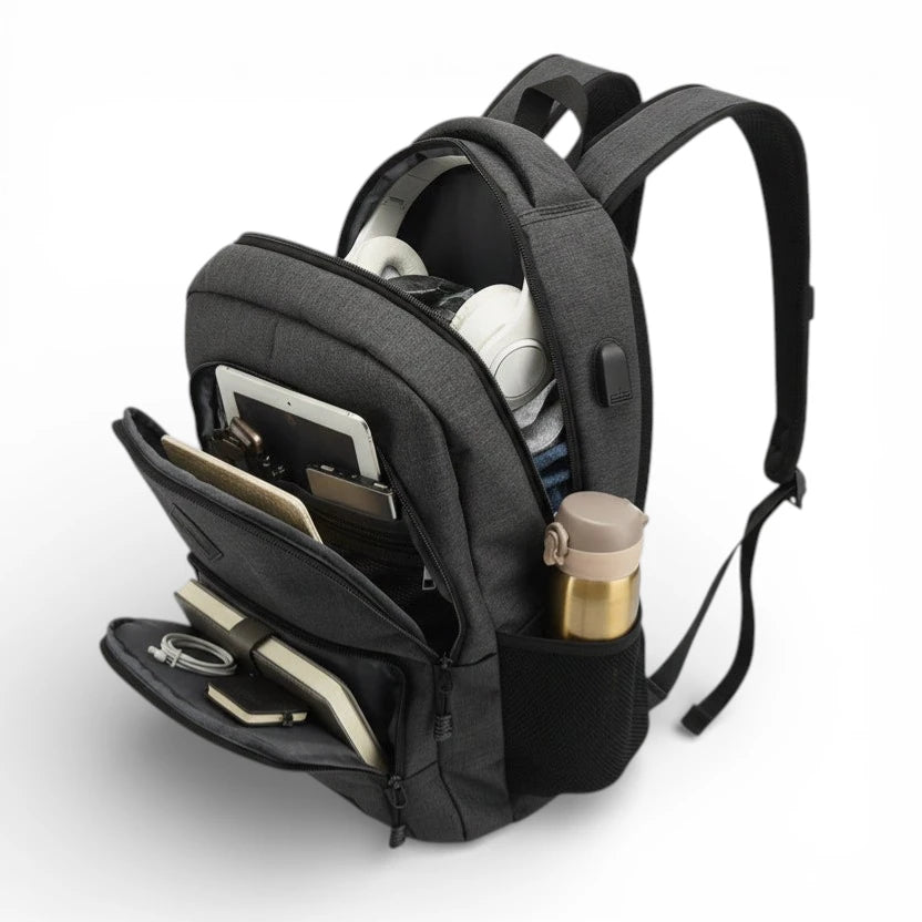 Sac à dos lycée noir pour ordinateur portable avec compartiments et grande capacité