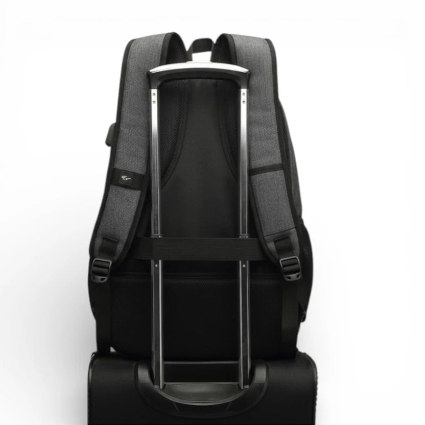 Sac à dos lycée noir pour ordinateur portable avec fixation pour valise trolley