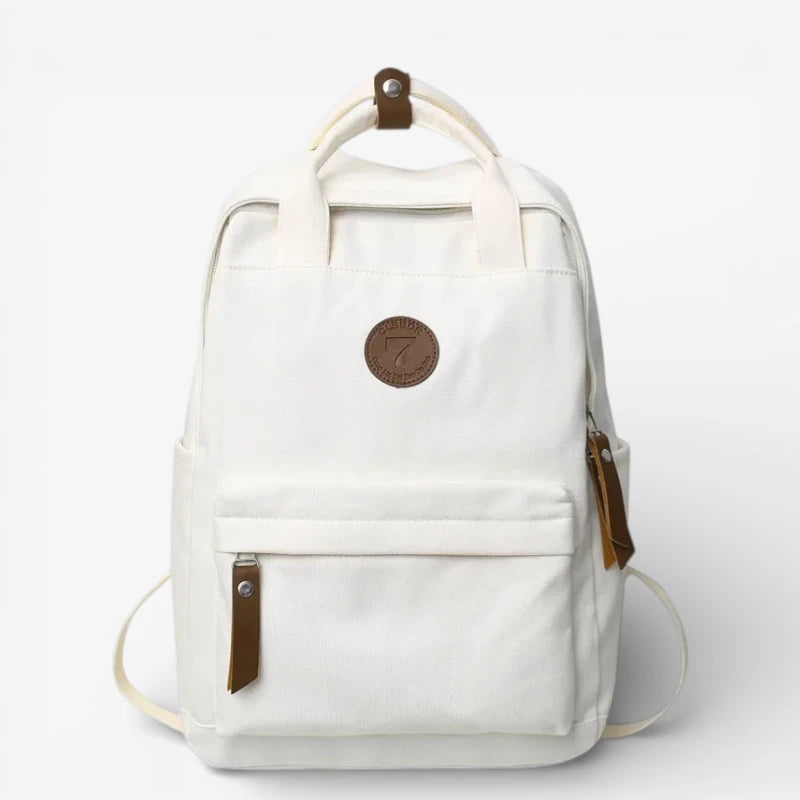 sac à dos lycée unisexe en toile résistante blanc vue face