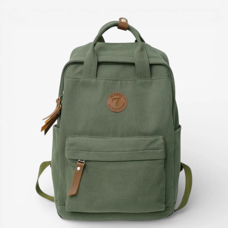 sac à dos lycée unisexe en toile résistante kaki vue face