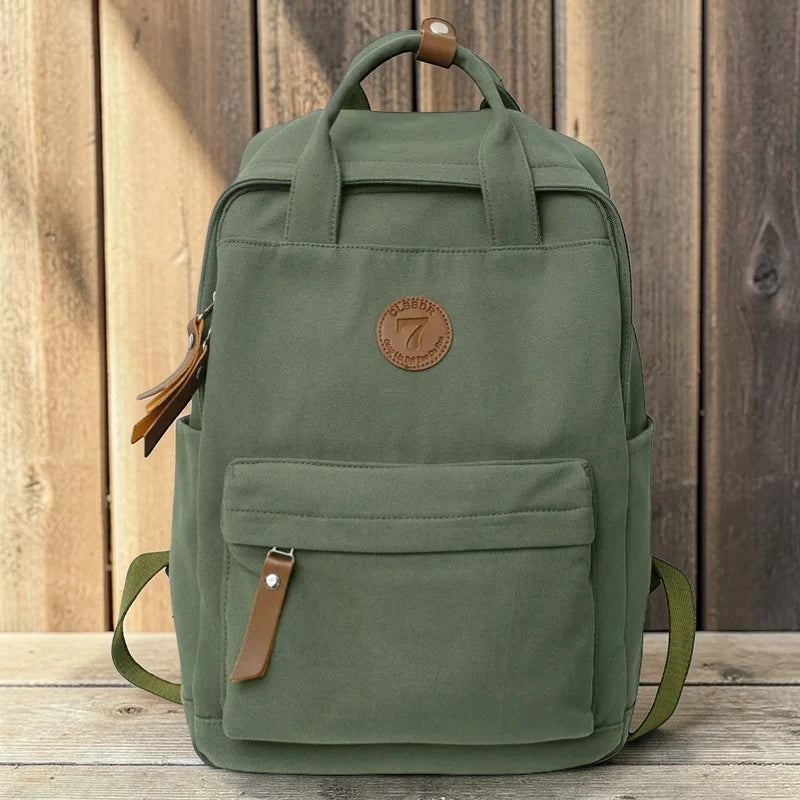 sac à dos lycée unisexe en toile résistante kaki vue face