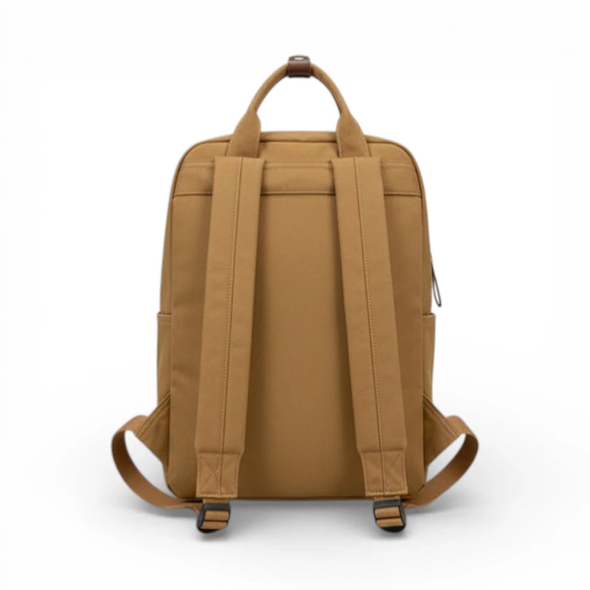 sac à dos lycée unisexe en toile résistante marron vue dos avec bretelles