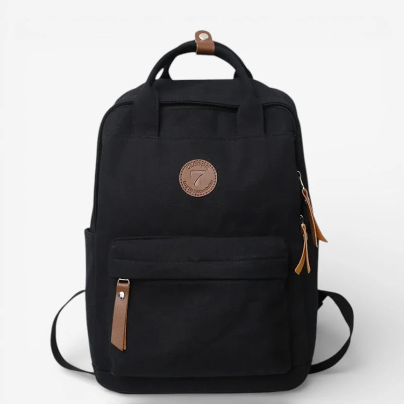 sac à dos lycée unisexe en toile résistante noir vue face