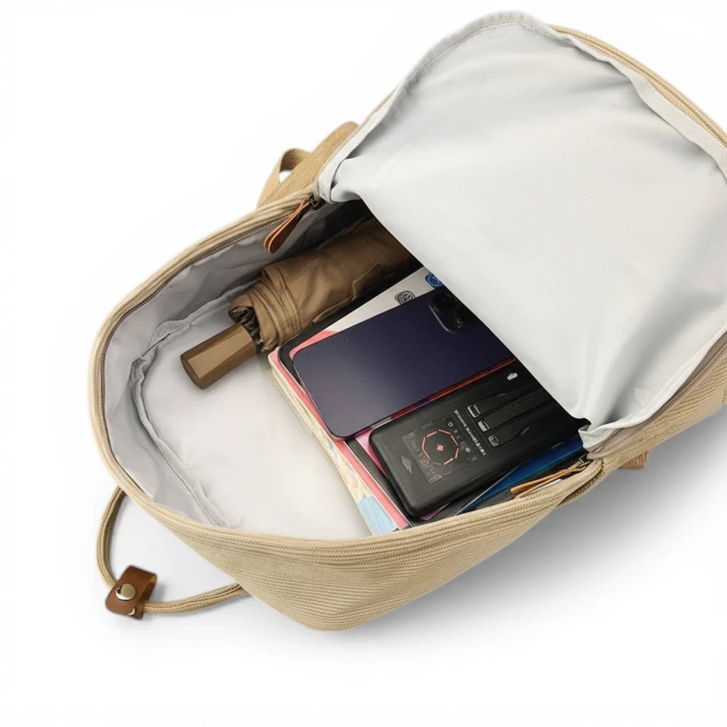 Sac à dos lycée en velours côtelé avec compartiment intérieur pouvant accueillir livres et cahiers