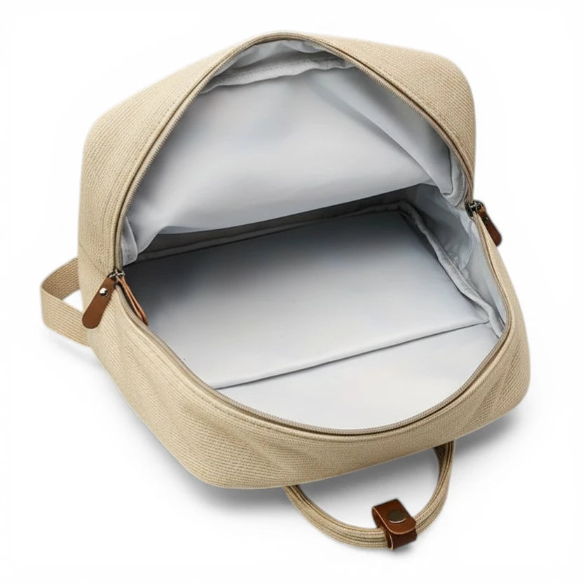 Intérieur du sac à dos lycée en velours côtelé avec compartiment principal spacieux