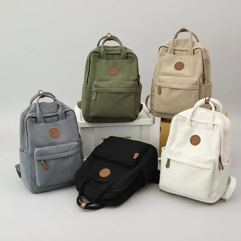 Sac à dos lycée en velours côtelé disponible en plusieurs coloris