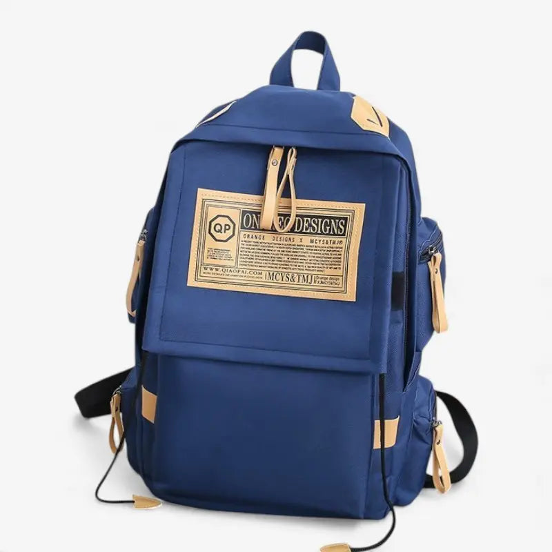 Sac à dos lycéen bleu multipoche vue de face