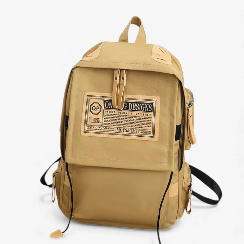 Sac à dos lycéen camel multipoche vue de face