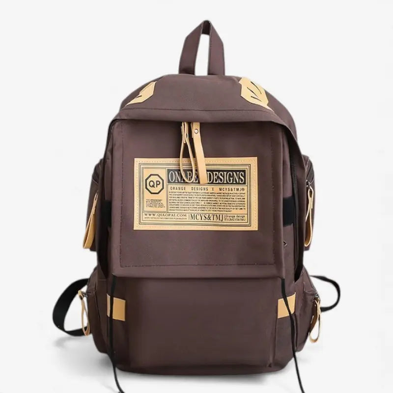 Sac à dos lycéen marron multipoche vue de face