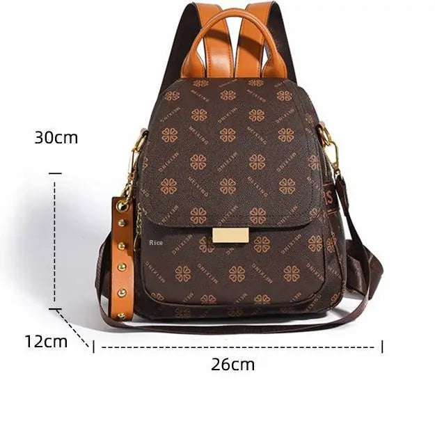 Sac à dos marron rétro PU motif lettres avec dimensions 30 × 26 × 12 cm