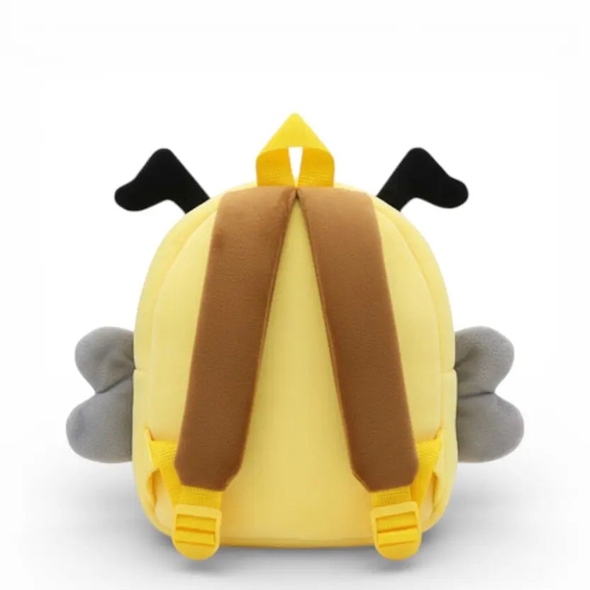 Vue arrière du sac à dos maternelle en peluche abeille avec bretelles