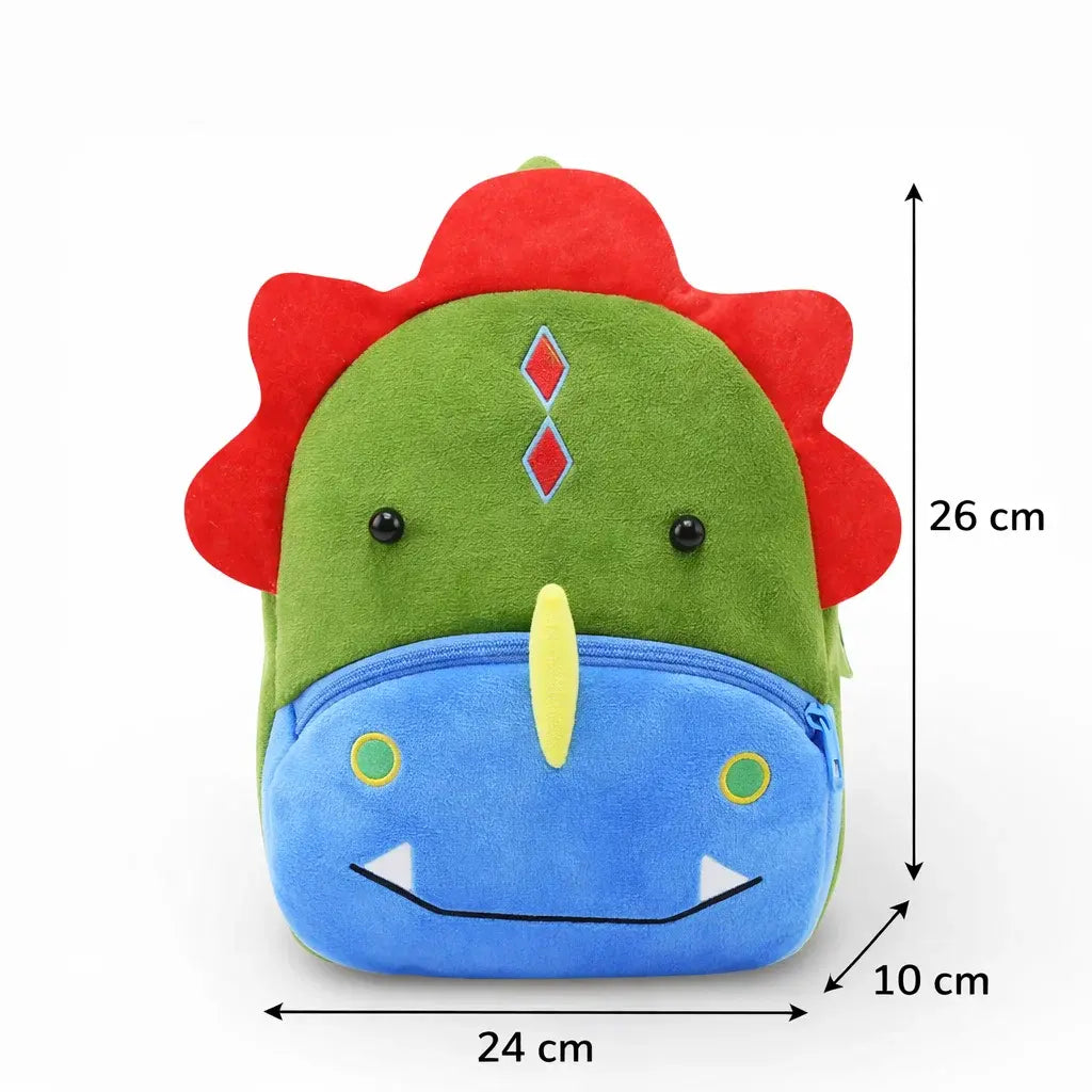 Sac à dos maternelle en peluche dinosaure avec indication des dimensions