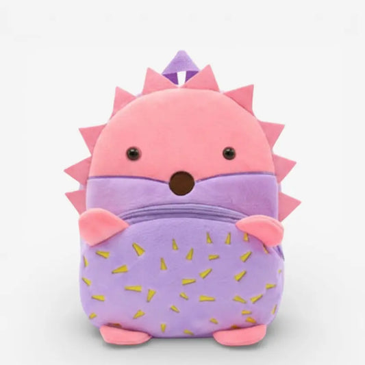 Sac à dos maternelle en peluche hérisson rose et violet vue de face