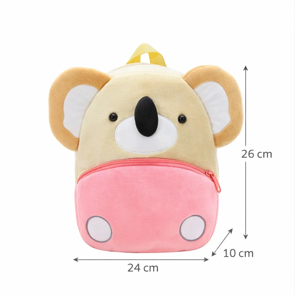 Dimensions du sac à dos maternelle en peluche koala beige et rose 26 x 24 x 10 cm