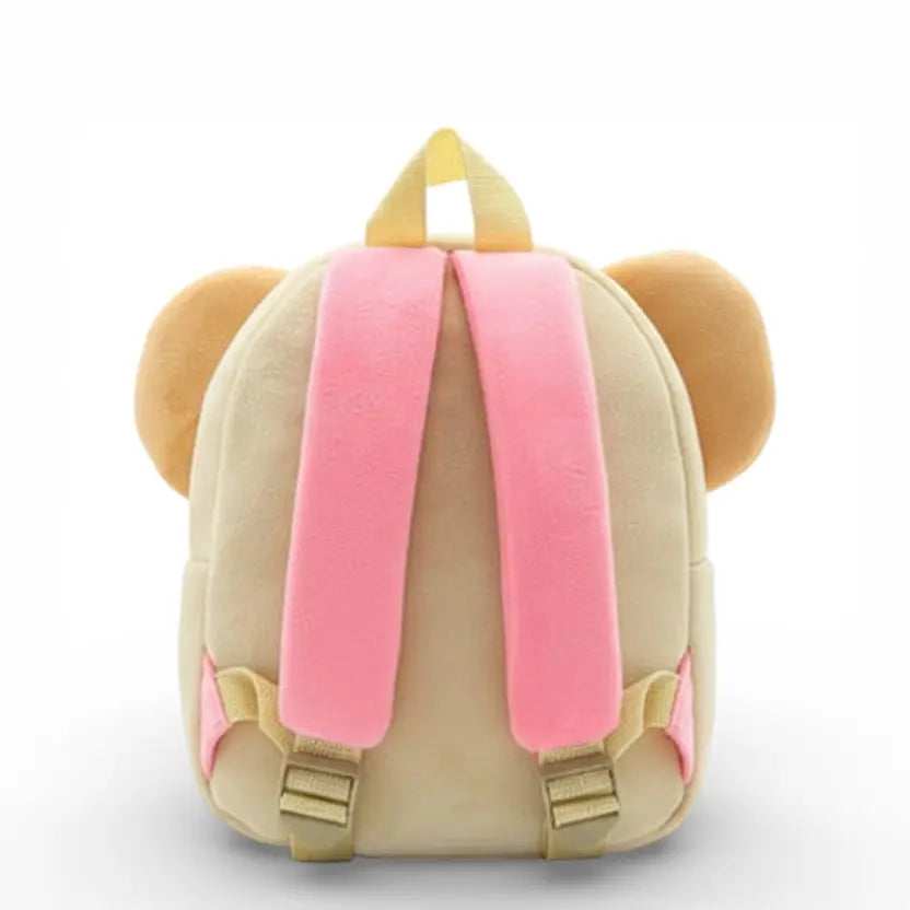 Vue arrière du sac à dos maternelle en peluche koala beige et rose avec bretelles