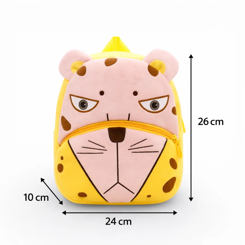Sac à dos maternelle en peluche léopard avec indication des dimensions