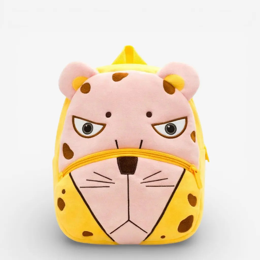 Sac à dos maternelle en peluche léopard pour enfant avec fermeture zippée