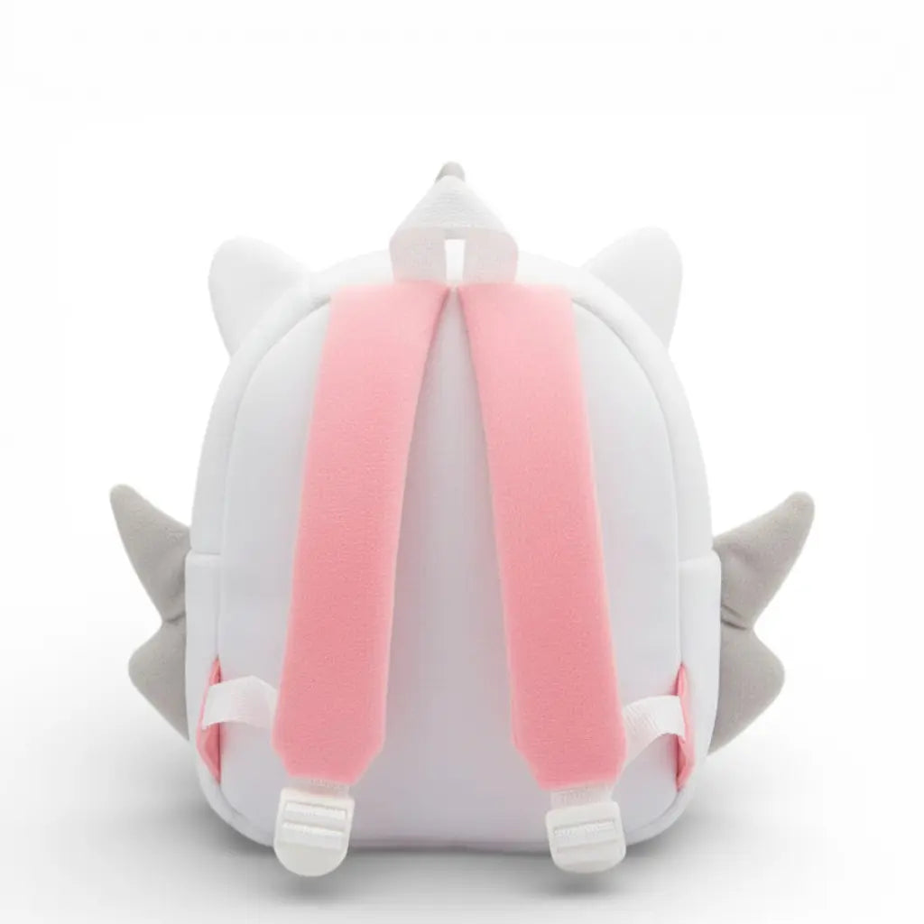 Vue arrière du sac à dos maternelle en peluche licorne avec bretelles