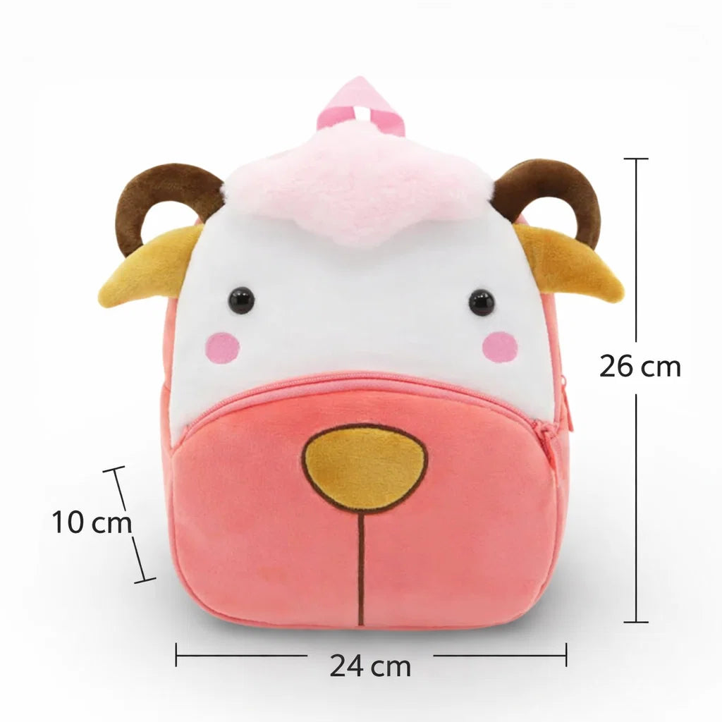 Dimensions du sac à dos maternelle en peluche mouton rose 26 x 24 x 10 cm