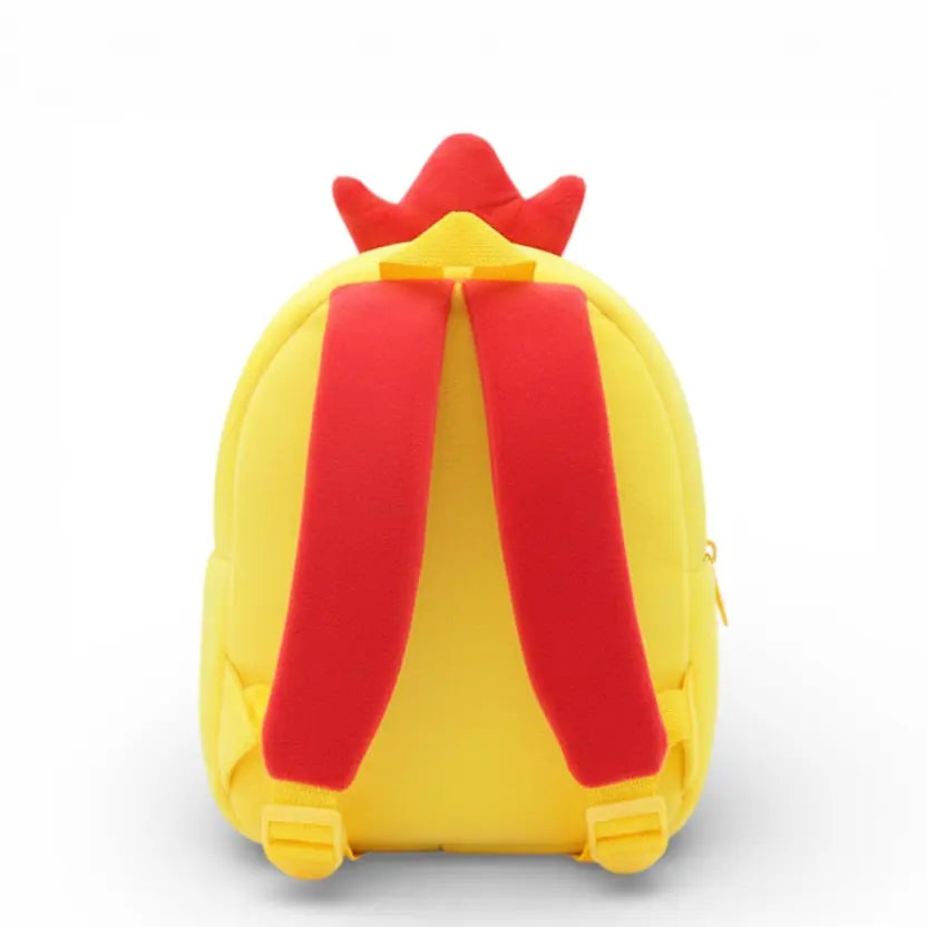 Vue arrière du sac à dos maternelle en peluche poussin avec bretelles