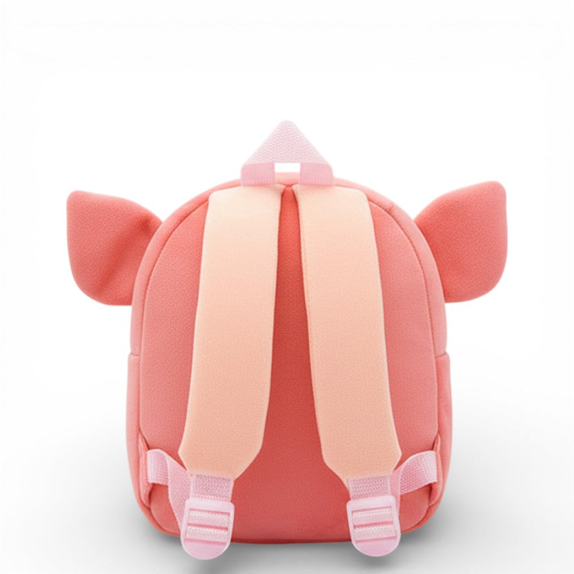 Sac à dos maternelle peluche rose cochon vu de dos