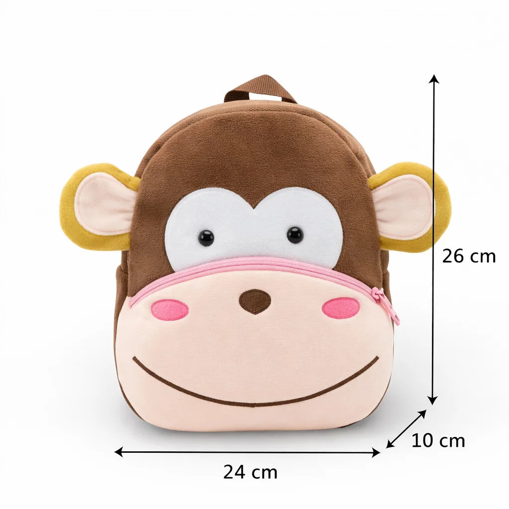 Dimensions du sac à dos maternelle en peluche singe vue de face
