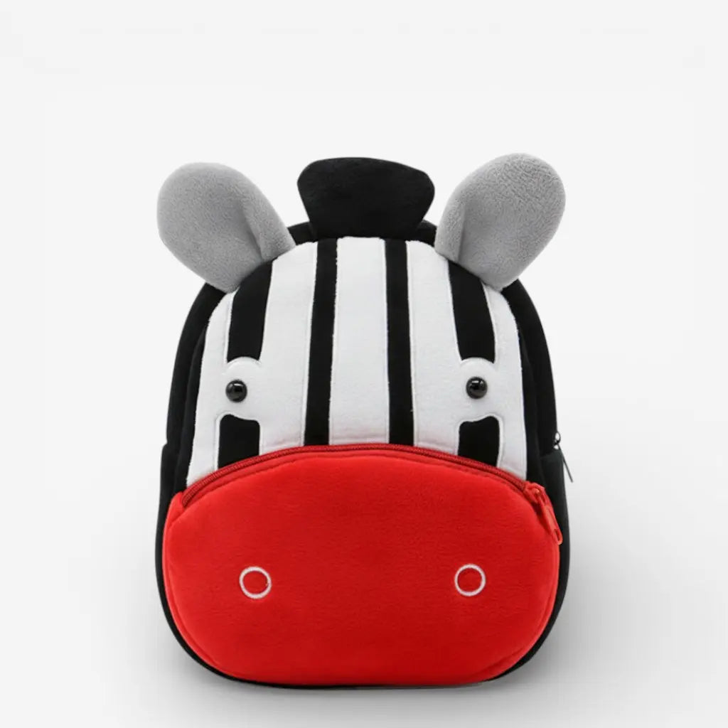 Sac à dos maternelle en peluche zèbre pour enfant avec fermeture éclair