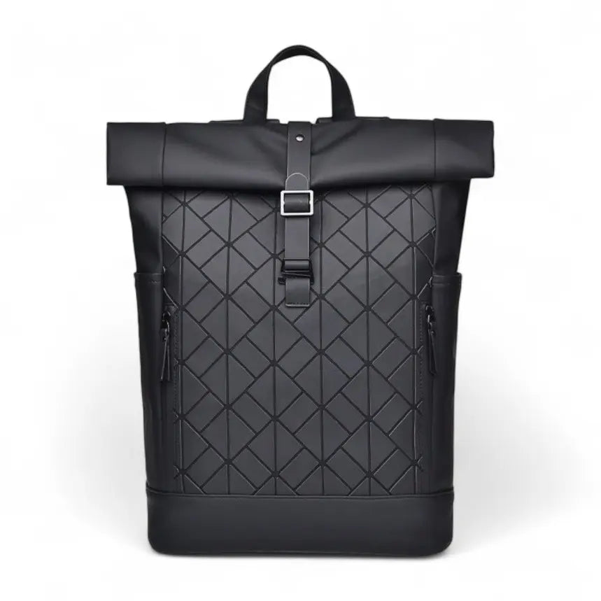 Sac à dos noir imperméable avec motif losanges – design structuré et moderne