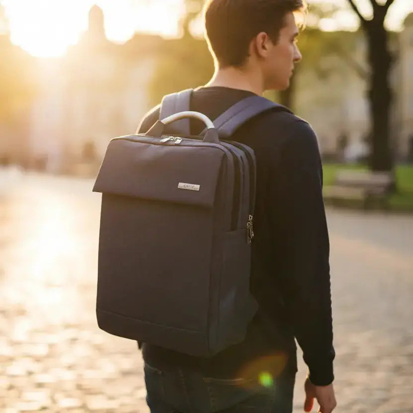 Sac à dos ordinateur 15 pouces en nylon bleu porté en extérieur