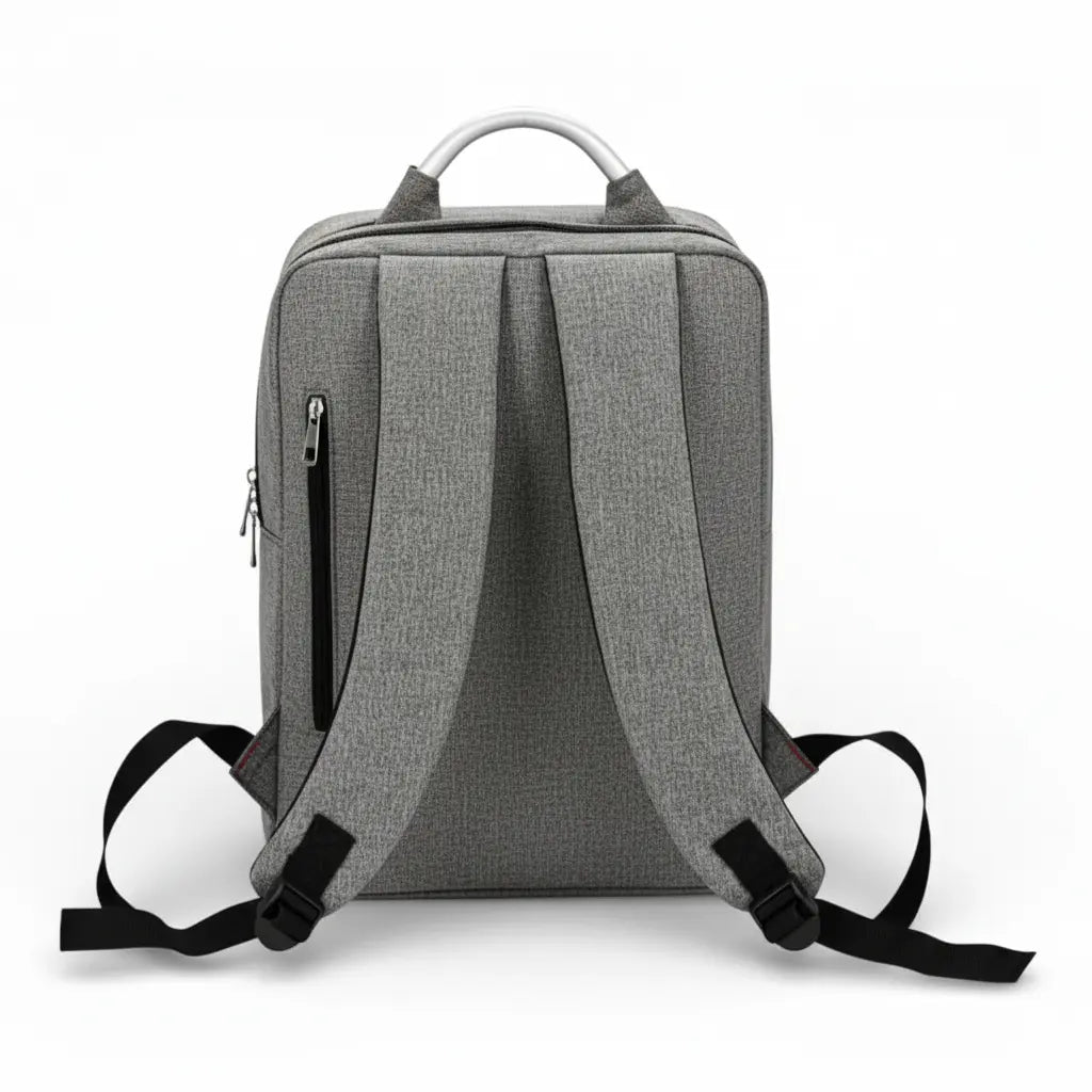 Sac à dos ordinateur 15 pouces en nylon gris vue arrière avec bretelles réglables