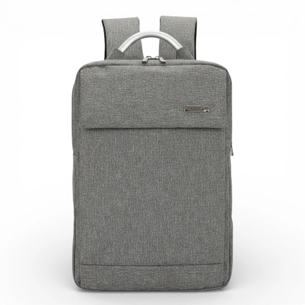 Sac à dos ordinateur 15 pouces en nylon gris vue studio avec bretelles réglables