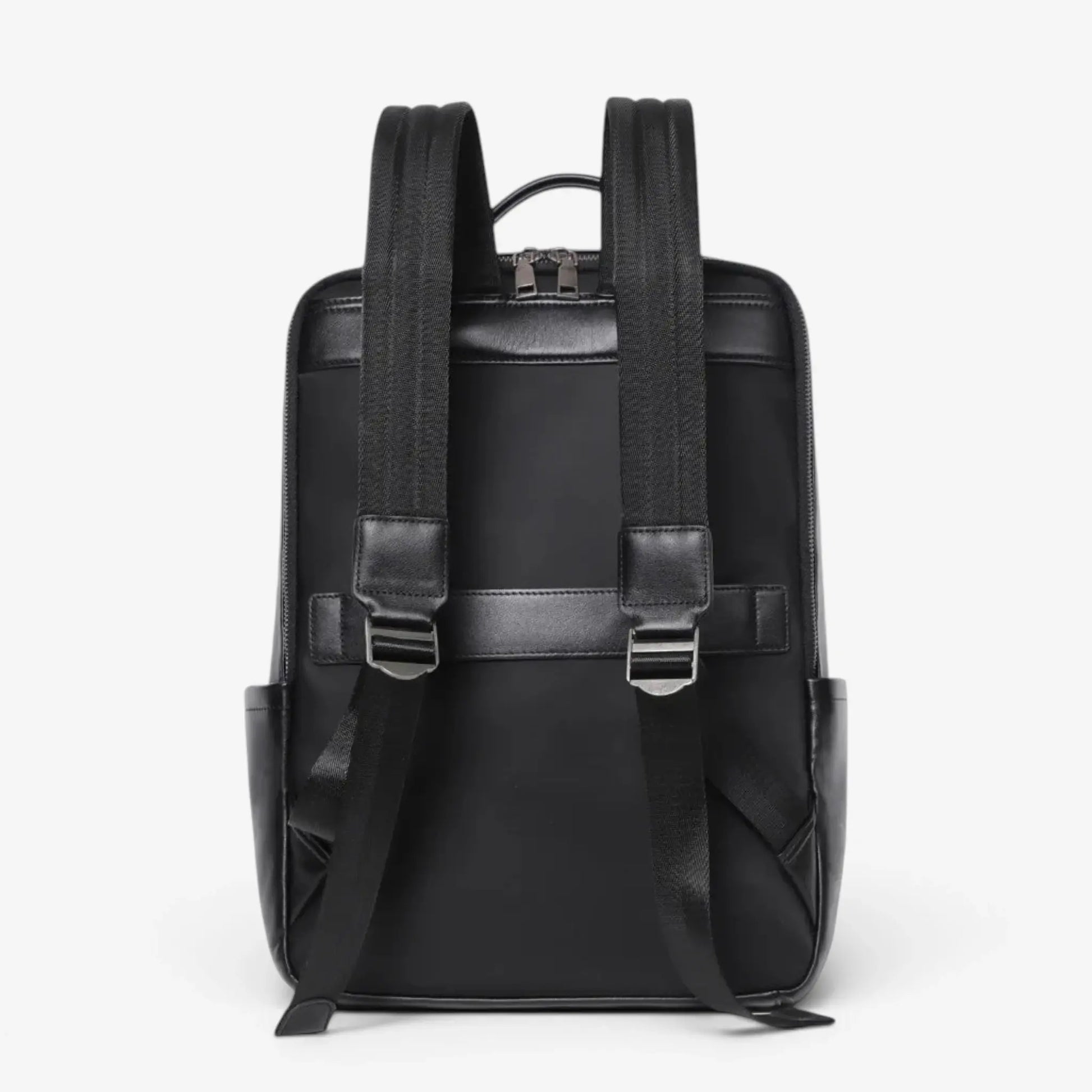 Sac à dos ordinateur en cuir lisse noir pour homme avec bretelles réglables et dos ergonomique