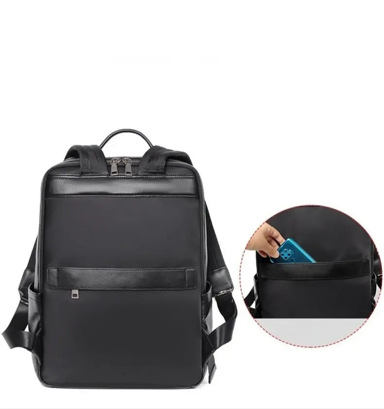 Sac à dos ordinateur en cuir noir avec poche arrière sécurisée à accès rapide